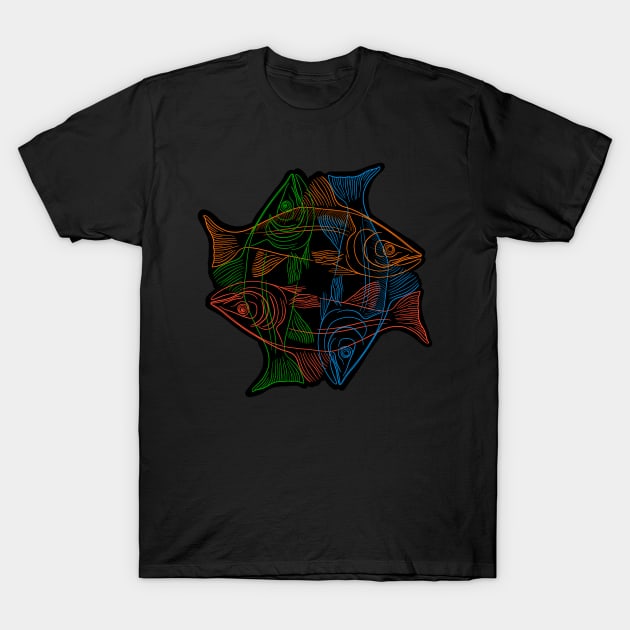 Salmon drawing in four colors T-Shirt by DaveDanchuk